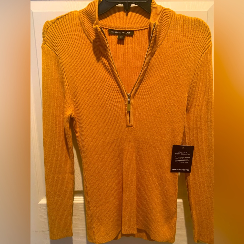 Boston Proper mustard color half zip sweater, size L.